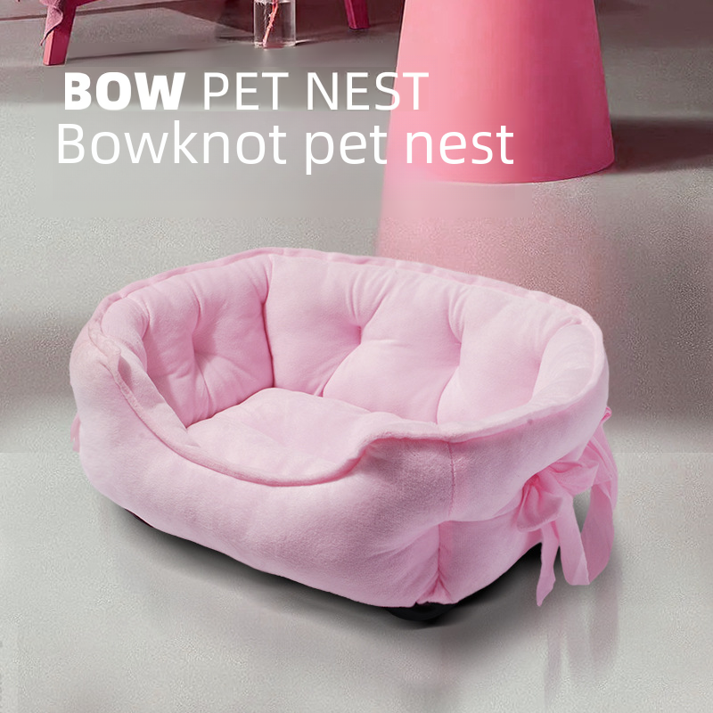 Wholesale Super Cute Pet Bed Cat Bed with Bow Tie Dog Soft and Comfortable Fluffy Dog Mattress Small Dog Sofa