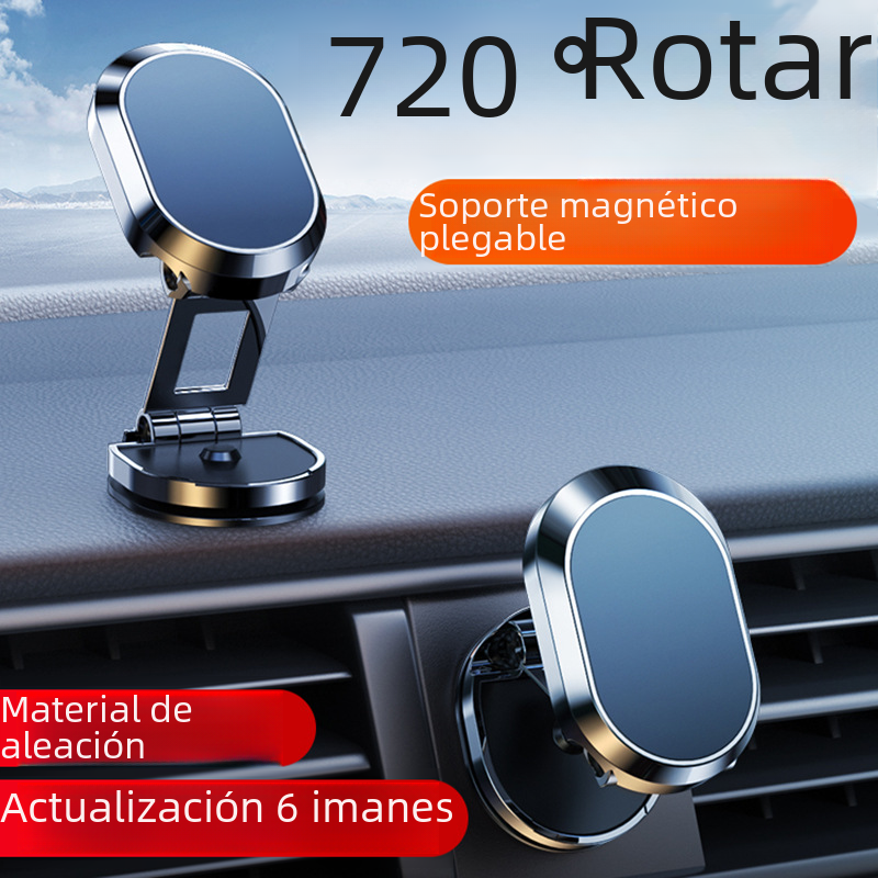 Soporte plegable para vehículo, multiángulo, creativo, fuerte succión magnética, suspensión giratoria, altura ajustable, soporte para teléfono