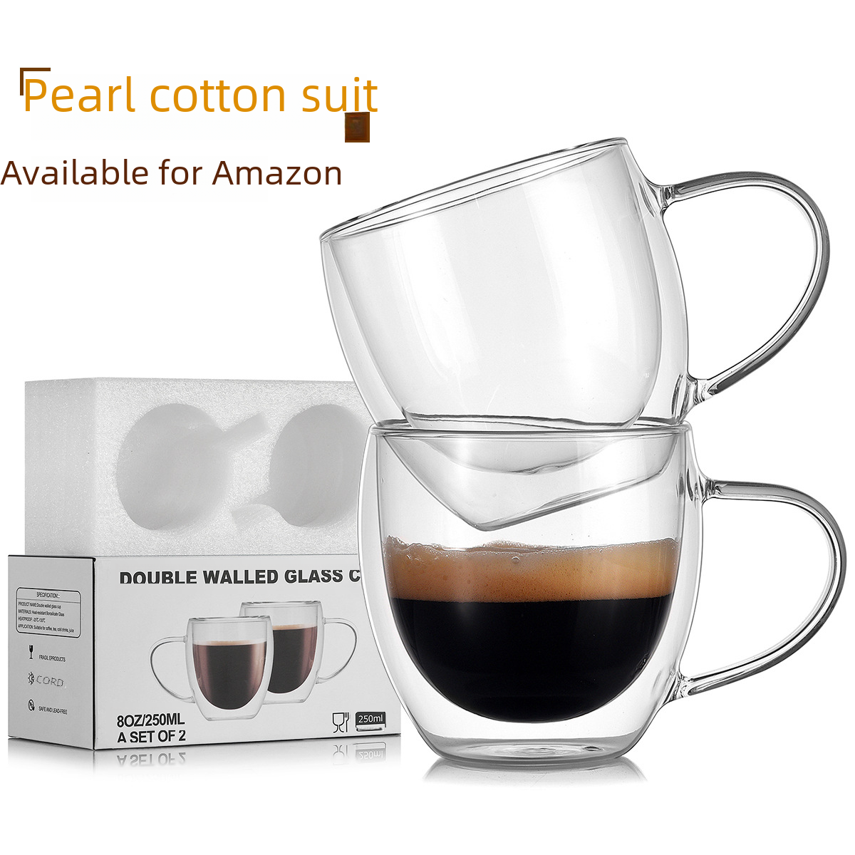 Household coffee cup set with handle high borosilicate double-layer glass transparent water cup set milk juice cup