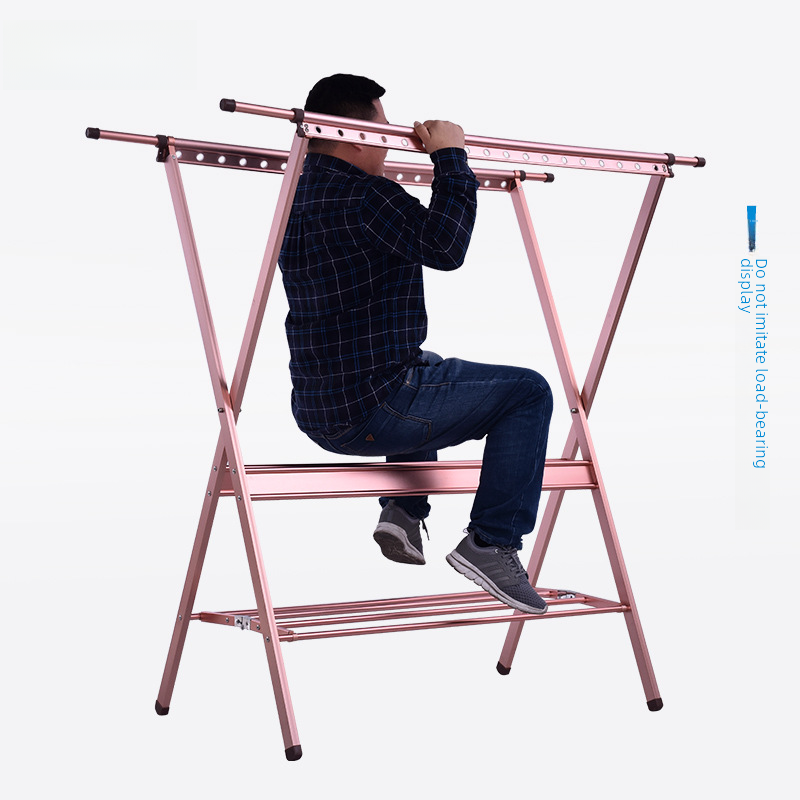 Balcony Telescopic Freestanding Folding Indoor Clothes Rack Dual Bar X-Shaped Drying Stand Clothesline