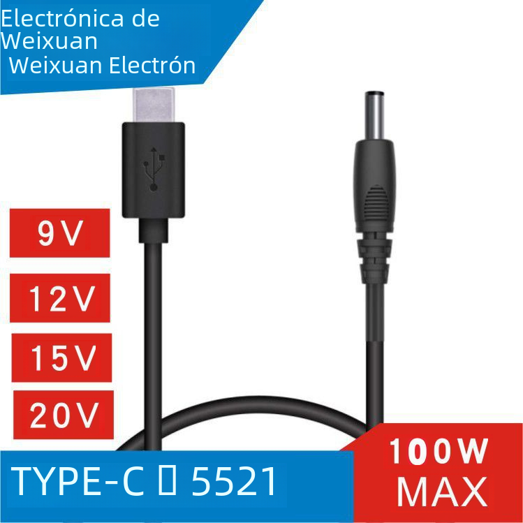 Cable de carga para ordenador portátil Pdtypec a CC, puerto redondo 5521, línea de disparo Pd, Cable de fuente de alimentación para ordenador Digital de alta potencia 20v120w