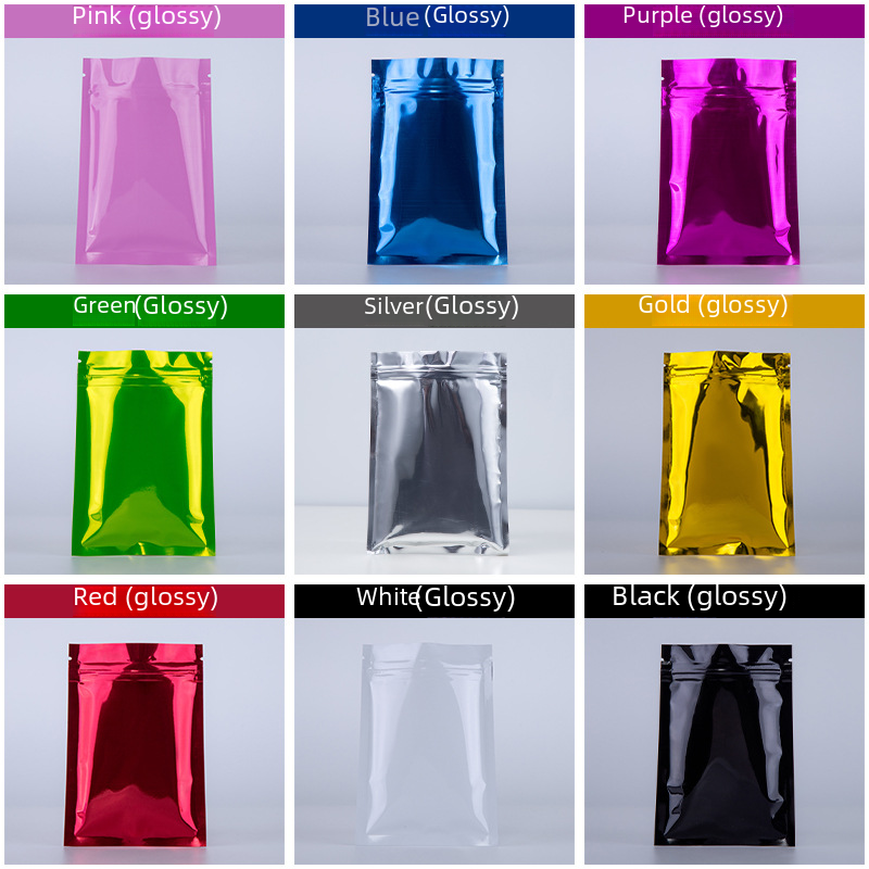 Colored aluminum foil bags, aluminum-plated flat bottom ziplock bags, tea food packaging bags, metal seal bags, private printing