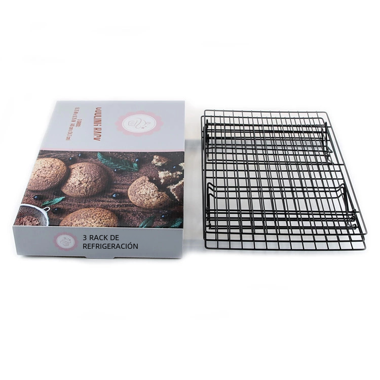 Caja de color de tres capas para hornear estante de refrigeración pan estante frío estante de la torta herramientas para hornear negro antiadherente estante de refrigeración
