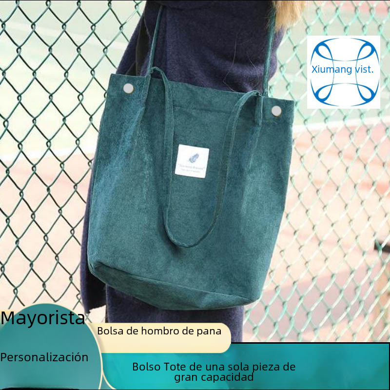 Bolso de lona de pana simple estilo ins Bolso de lona con doble hombro Bolso de almacenamiento de viaje Bolso femenino Bolso de hombro