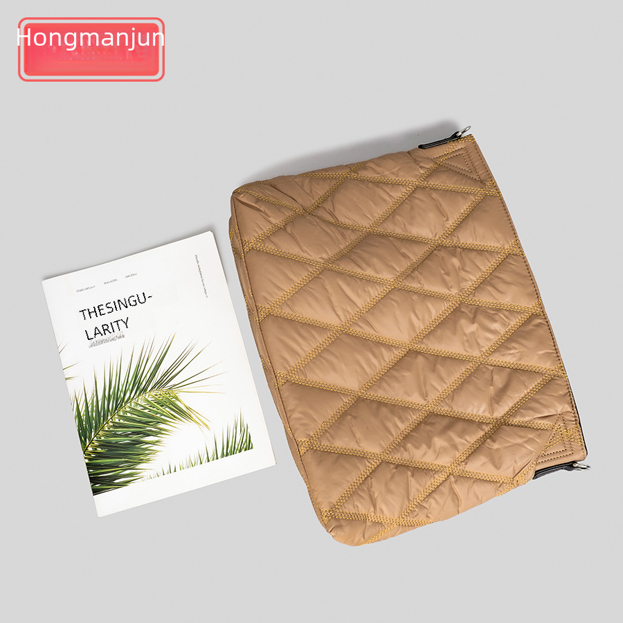 时尚菱格太空棉手提女包新款羽绒填充托特包简约纯色单肩包秋冬