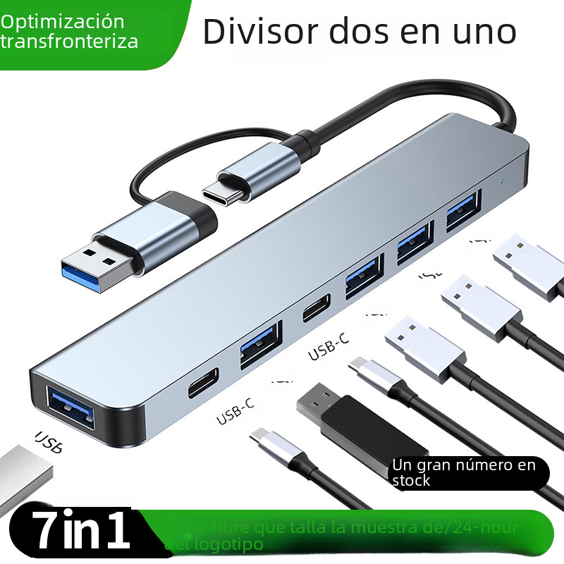 Divisor de línea dos en uno, concentrador hub de alta velocidad uno a ocho, extensor usb de doble cabezal, estación de acoplamiento de computadora multifunción