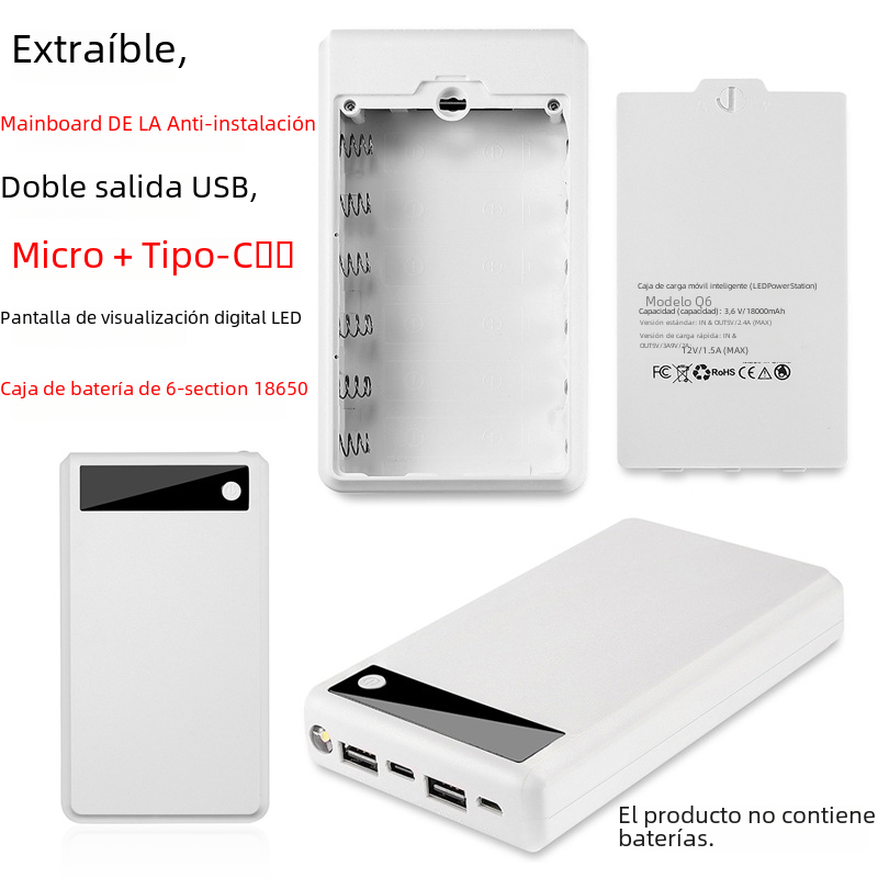 Transfronteriza de soldadura extraíble-libre de 6-Sección 18650 fuente de alimentación móvil de anidación de carga tesoro caja de la batería Kit de bricolaje