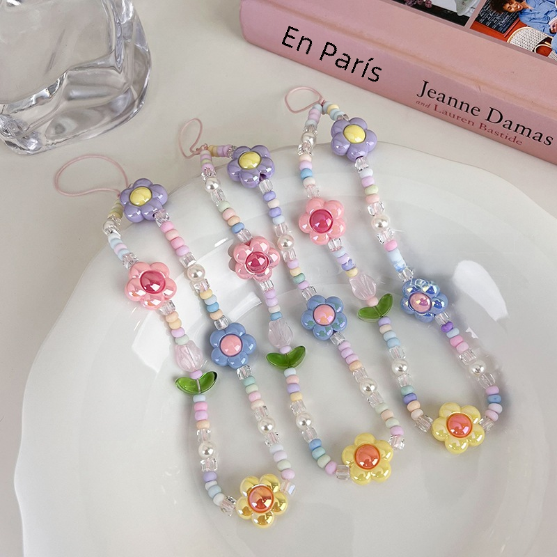 Nuevo dulce estilo ins tulipán flor con cuentas teléfono móvil cordón mujer pequeño libro rojo moda teléfono móvil cadena colgante