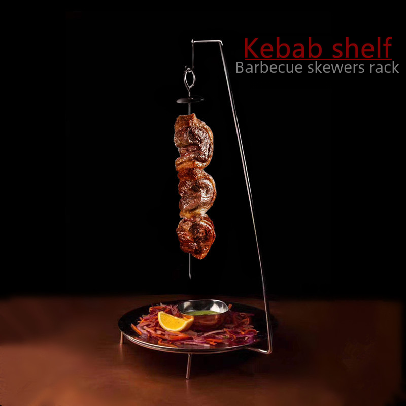 Creative hotel commercial stainless steel hanging vertical large barbecue skewer rack with 304 barbecue needle tag plate