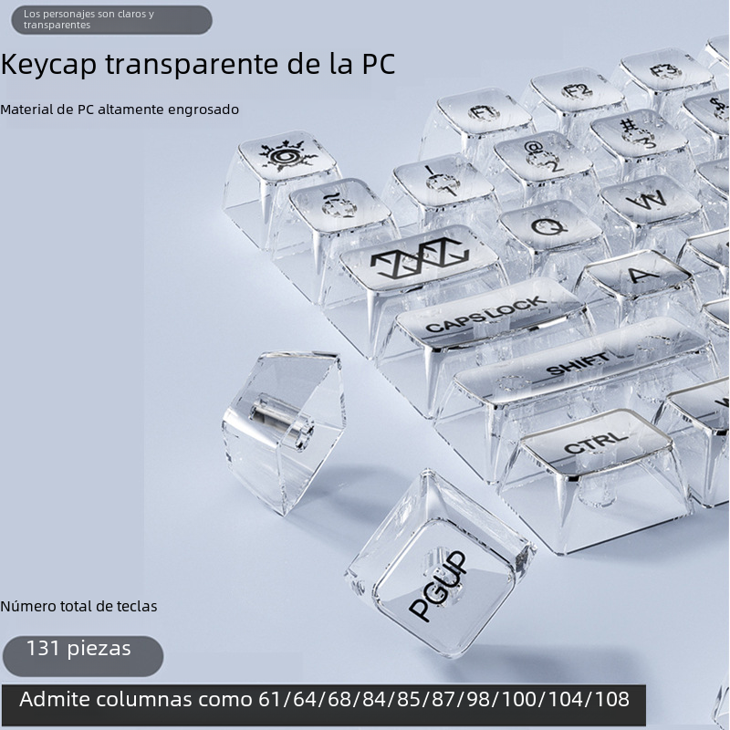 Personalizado material de la PC cristal blanco transparente negro transparente Teclado mecánico keycap MDA altura 131 clave gran conjunto completo