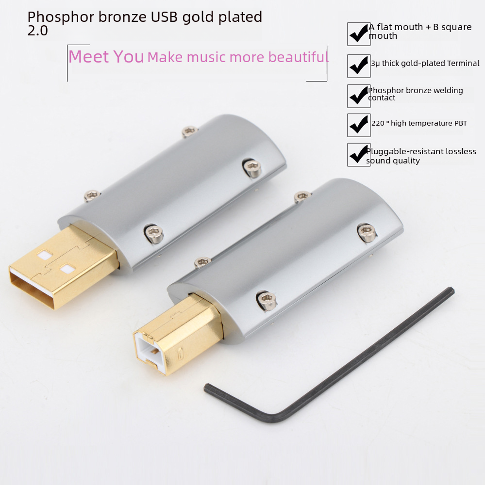 Monosaudio 磷青銅鍍24K金USB線A型公頭2.0端子B型口解碼器連接線