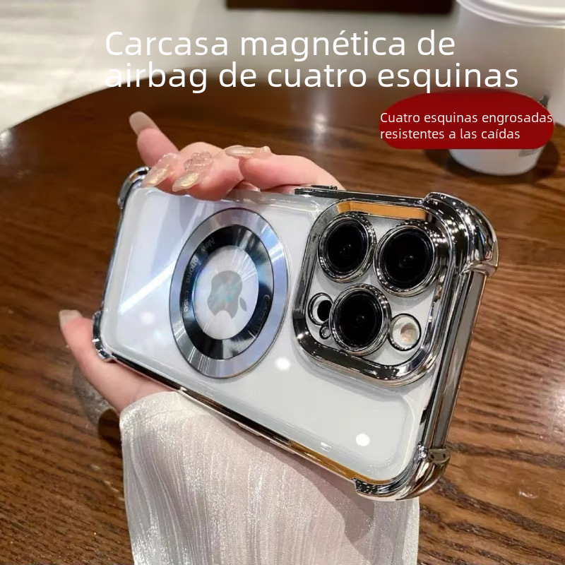 Cubierta protectora de funda rígida magnética de airbag electrochapada PROMAX aplicable iPhone15 carcasa de teléfono móvil de cuatro esquinas resistente a caídas Apple 14