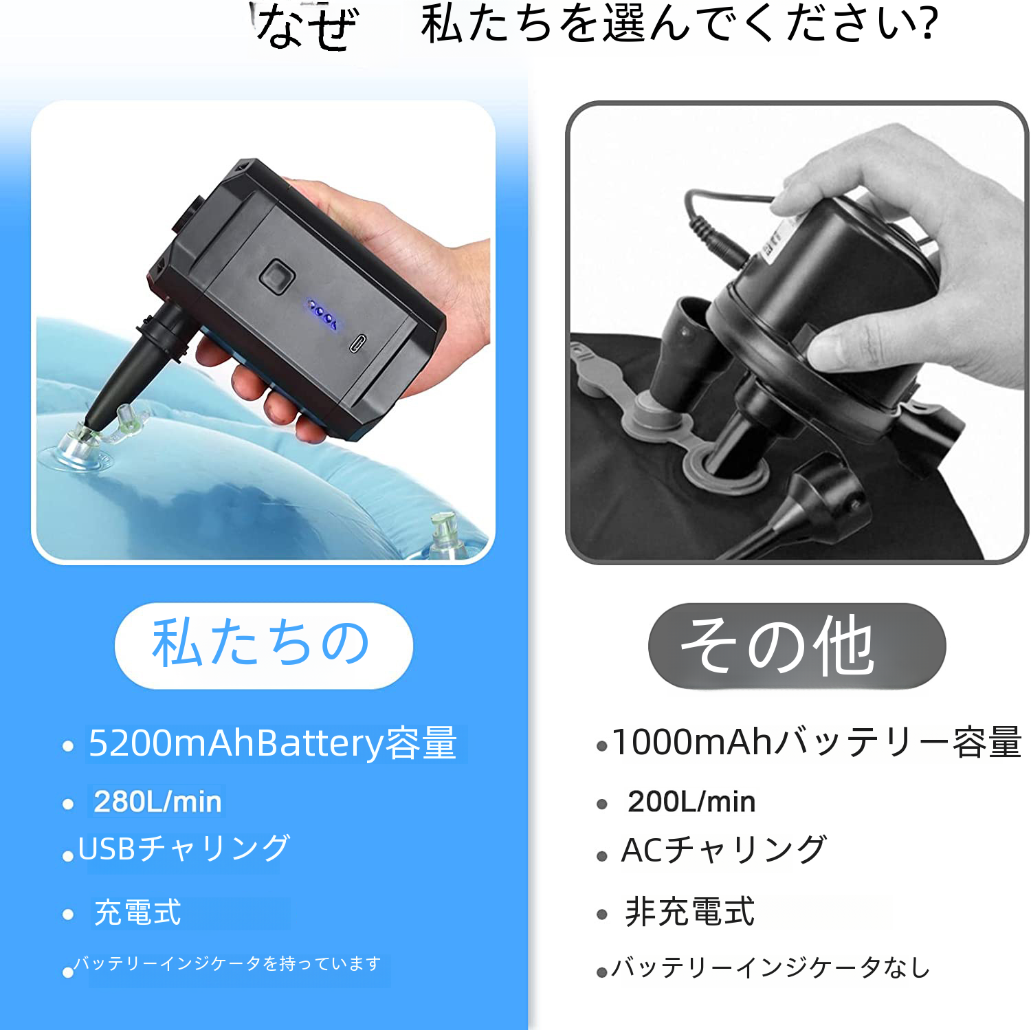 5200mah スクエア屋外キャンプ水泳リングエアマットレスワイヤレス電動インフレポンプ耐久性のあるハードウェアツール|undefined