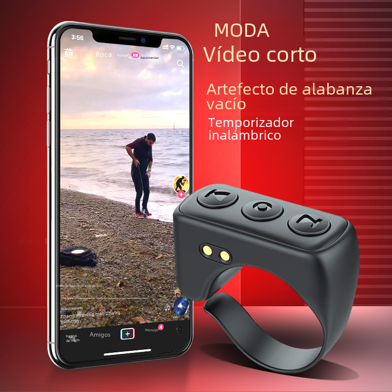 Nuevo auto-temporizador de control de Vídeo corto cepillo artefacto pantalla a prueba de aire-dibujo pulgares arriba pantalla corta inteligente Bluetooth anillo de control remoto