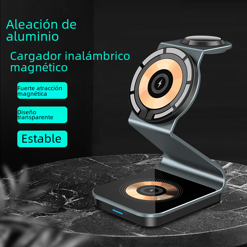 Cargador inalámbrico magnético Qi2MPP al por mayor de fábrica para soporte de carga inalámbrica tres en uno de carga rápida de Apple 15W