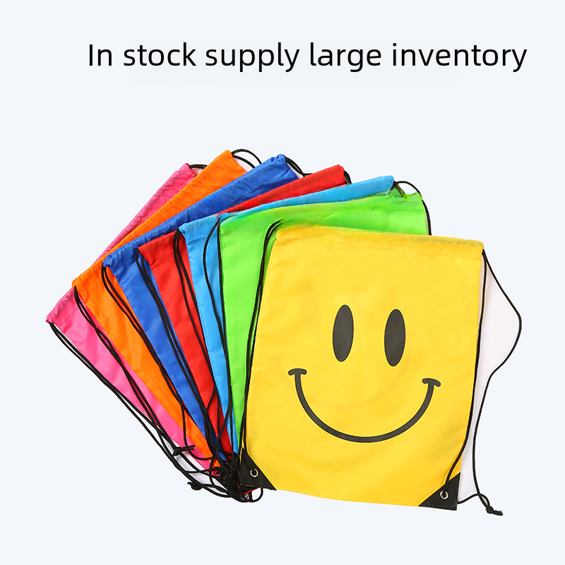 Smiling Polyester Rope Pouch with Drawstring Double Shoulder Backpack Bag, Event Storage Rope Pouch with Advertised Logo