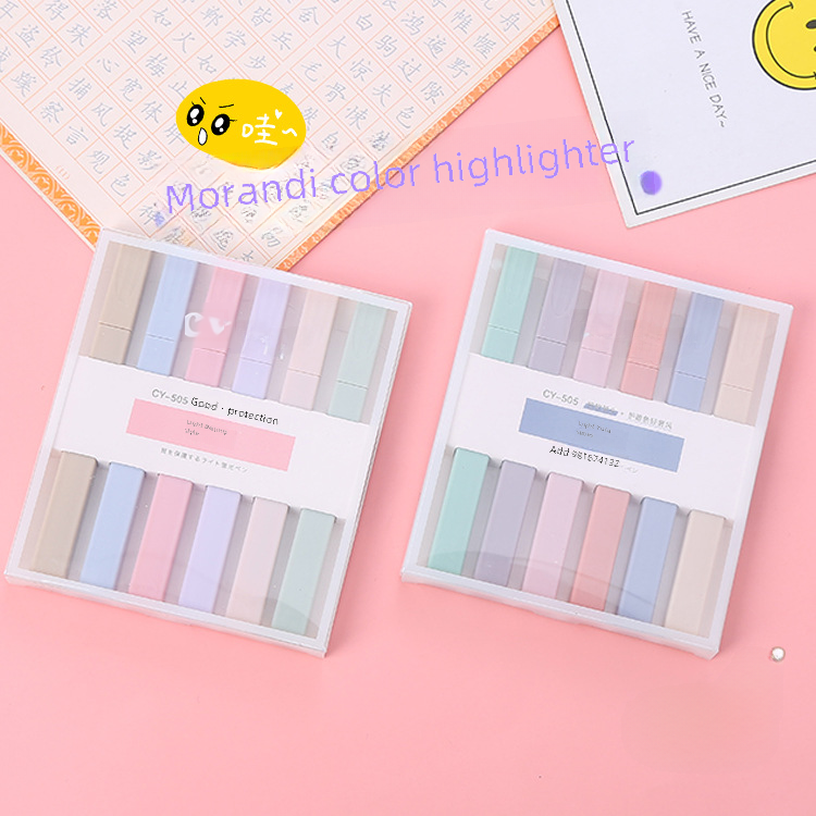 Morandi color fluorescent pens, soft tip markers, eye-protection color marking pens, student fluorescent pens set, factory wholesale