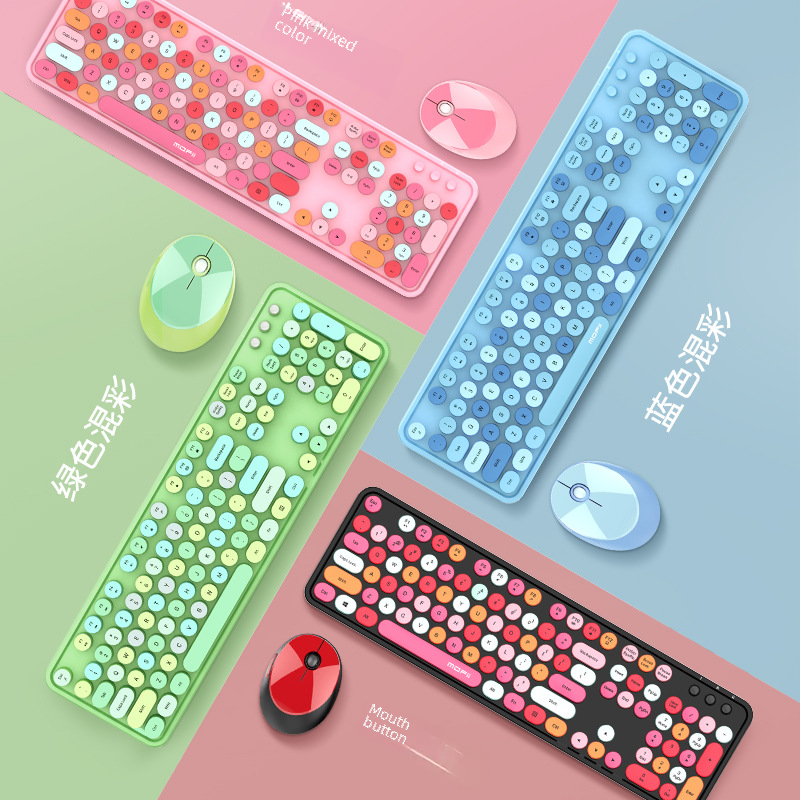 MOFII Sky Hand Sweet Wireless Keyboard Mouse Set for Girls, Cute Lipstick Retro Office Typing Keyboard