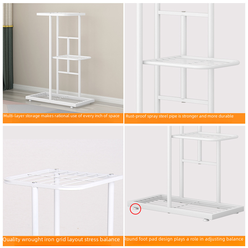 Solorno Indoor and Outdoor Minimalist Multi-layer Iron Floor Plant Stand Shelf for Living Room Balcony Pothos Flower Stand