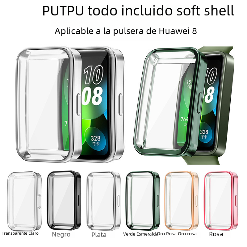 Aplicable a Huawei pulsera banda 8 NFC funda protectora Huawei pulsera 8 electrochapado TPU todo incluido resistente a la caída caso