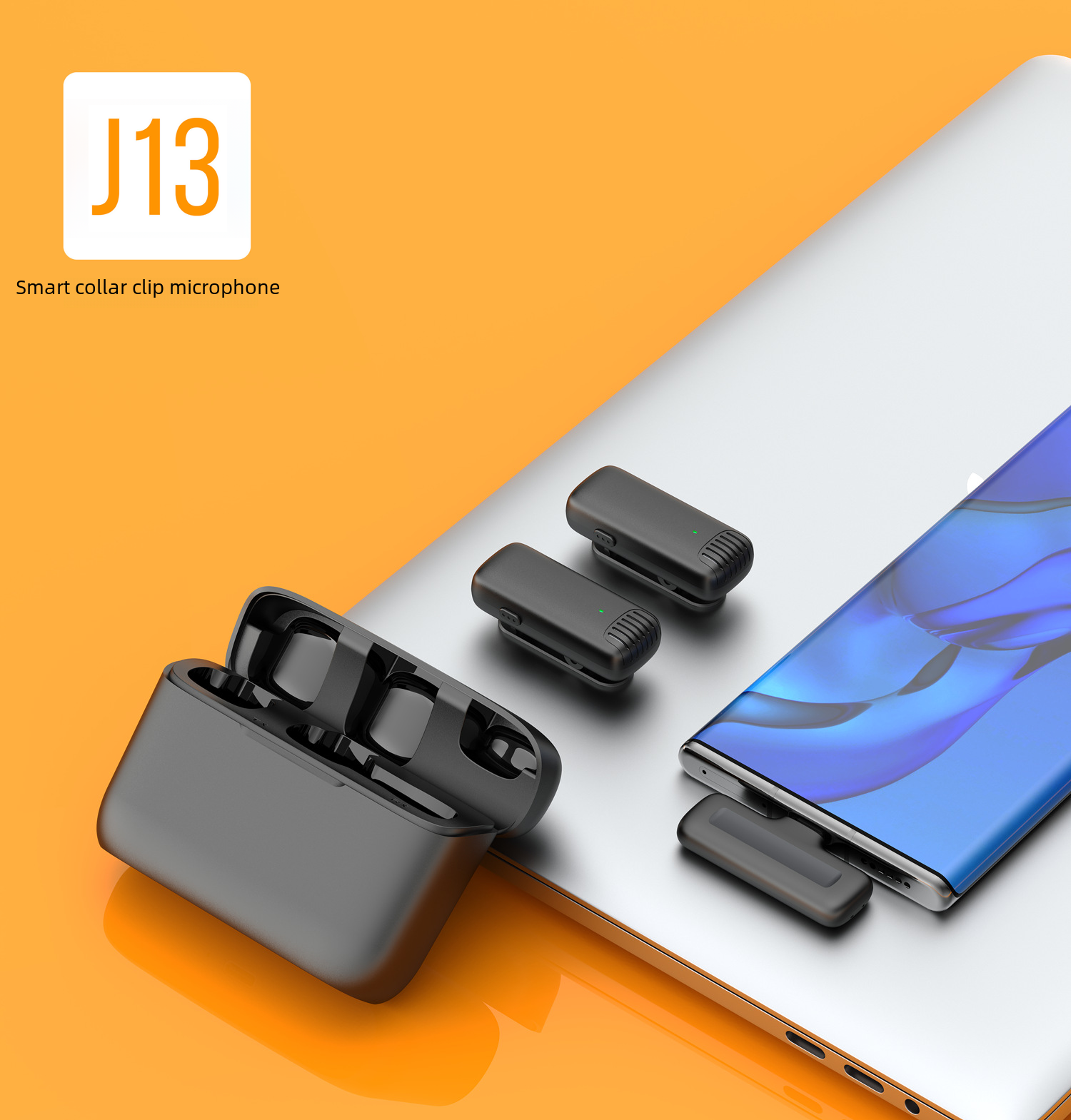J13無線領夾麥克風一托二直播麥克風領夾式2.4G降噪話筒