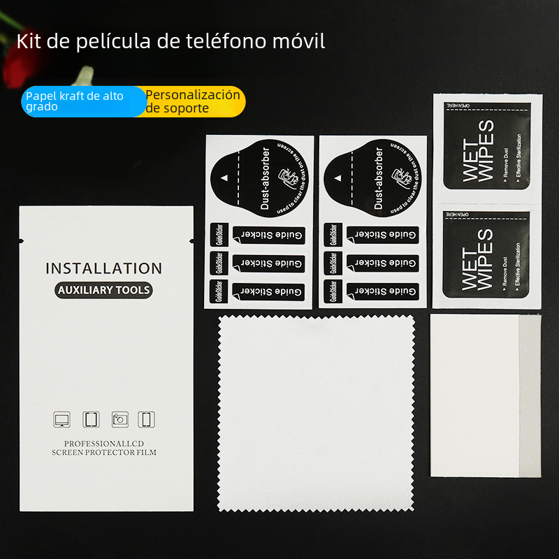Película de pantalla kit gel película rasguño tarjeta teléfono móvil traje blanco papel Kraft bolsa de alcohol templado película accesorios bolsa