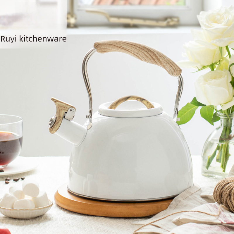 Cross-border new white bell-shaped kettle for bubble tea shop, stainless steel sound-making boiling water kettle, lightweight luxury European-style kettle
