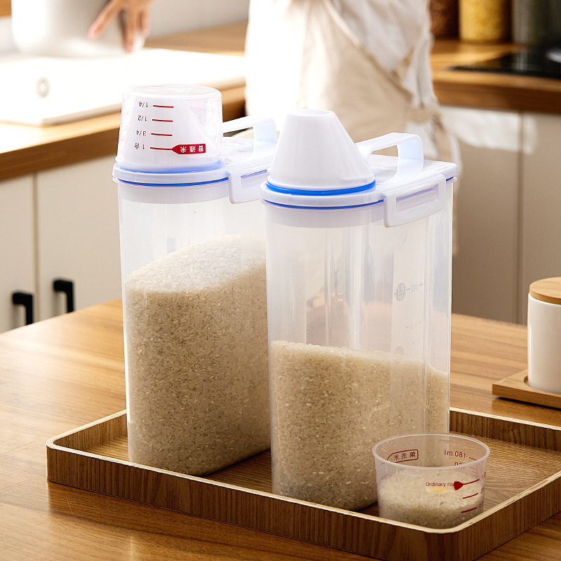 Japanese-style Rice Container, Plastic Kitchen Airtight Canister, Rice Bin, Storage Jar, Transparent Grain & Cereal Organizer