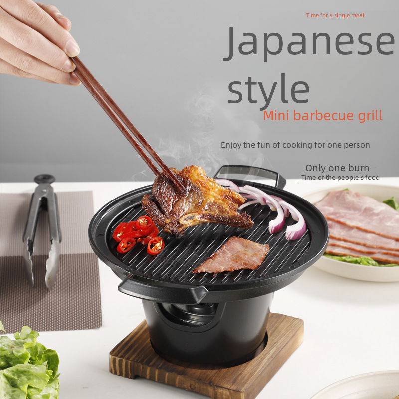 Zibo barbecue Japanese style one-person barbecue stove household alcohol stove outdoor mini meat grill charcoal barbecue meat plate