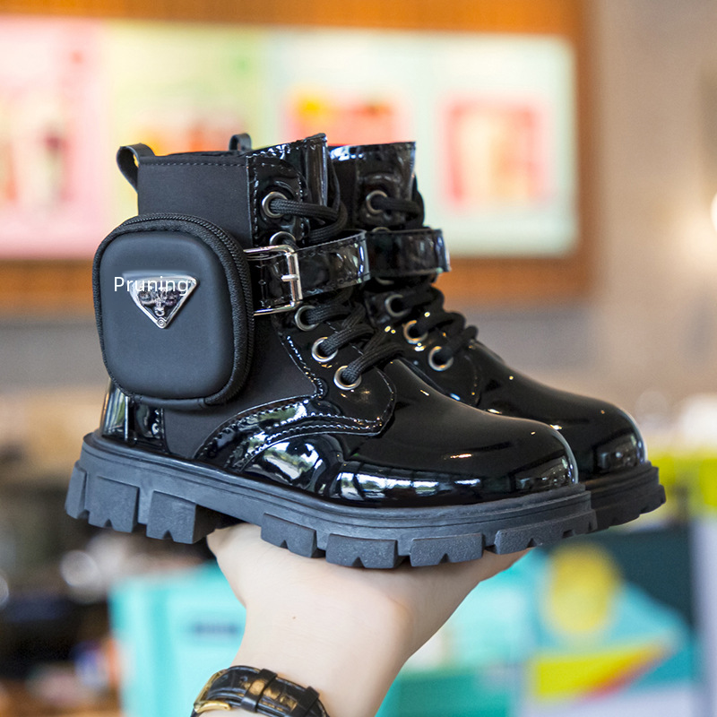 Boys' Martin boots 2024 spring and autumn new soft-soled fashionable patent leather boots British style girls' side zipper mid-calf boots