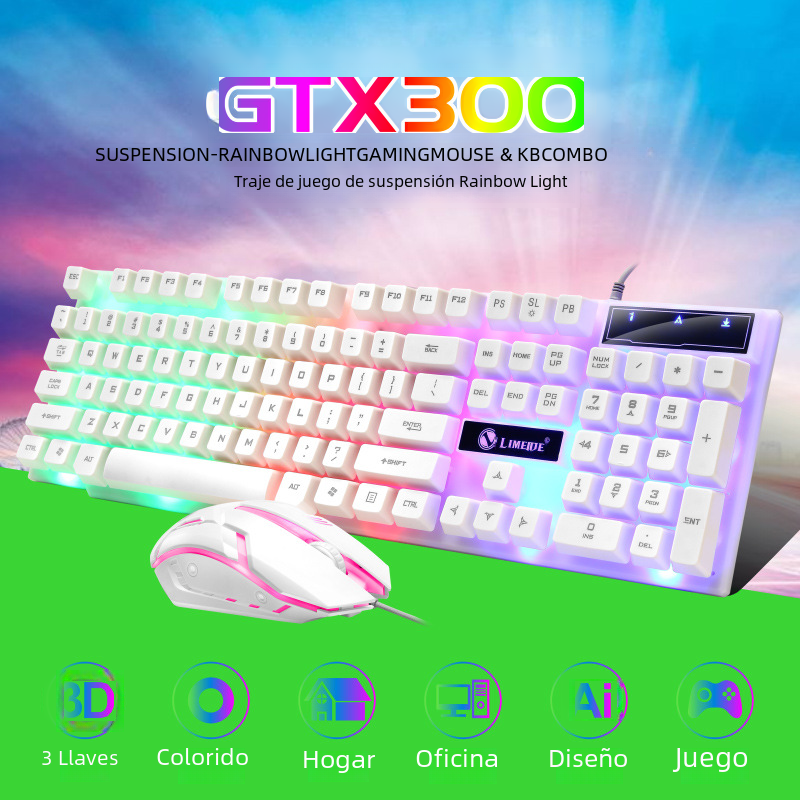 Limagnesium GTX300 con cable luminoso teclado ratón traje USB teclado ratón Arco Iris suspensión retroiluminado ratón teclado