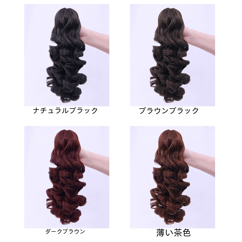 女性のミディアムレングスカーリーテールヘアエクステンションピースナチュラルリアルなふわふわヘアクリップネクタイフェイクテール三つ編み|undefined