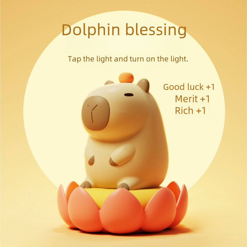 跨境卡皮巴拉硅膠小夜燈可充電調光水豚鼠拍拍燈Capybara lamp