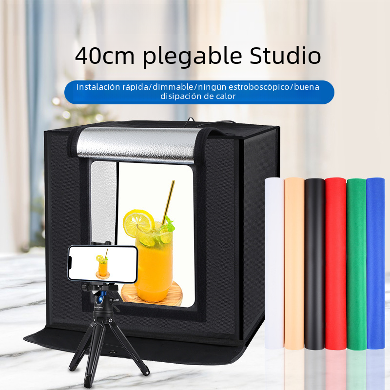 PULUZ Fat Cow 40CM plegable estudio LED resalte oscurecimiento foto softbox con 6 colores de fondo tela