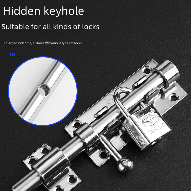 304 stainless steel latch thickened door anti-theft door bolt lengthened old-fashioned exposed wooden door latch upper and lower heaven and earth inserts