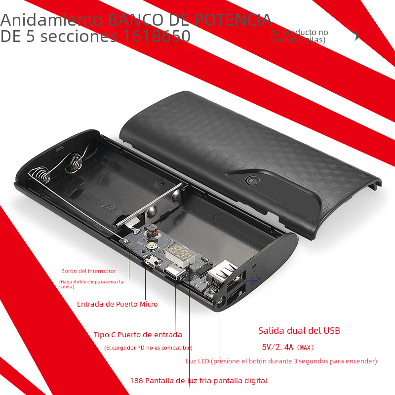 Transfronteriza de soldadura libre de 5-sección móvil Shell Kit Digital Display 18650 caja de la batería tesoro de carga de anidación de BRICOLAJE