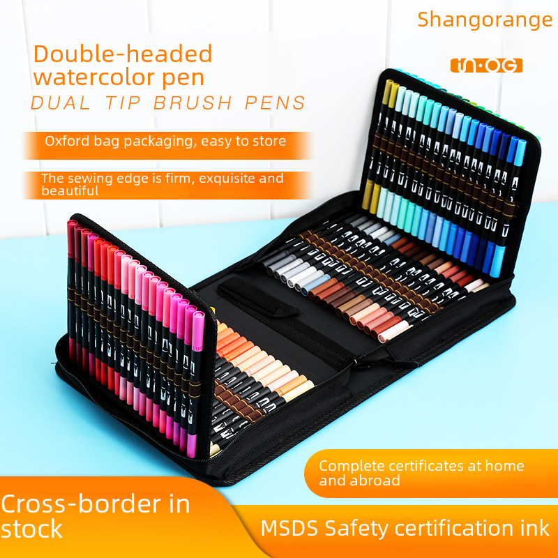 Cross-border Amazon dual-headed watercolor brush set, water-based ink, washable children's paintbrushes, factory wholesale