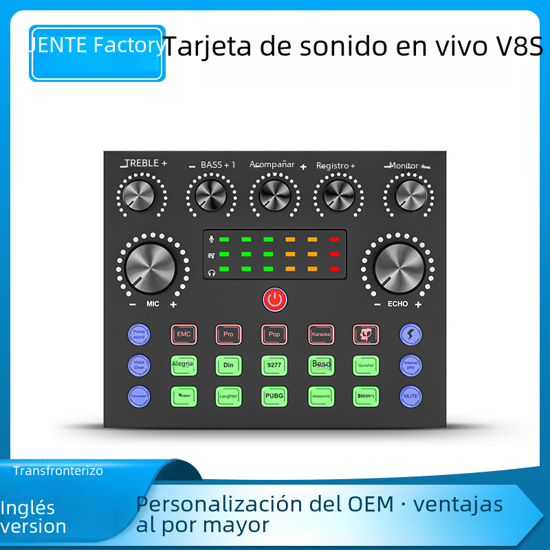 Venta caliente transfronteriza tarjeta de sonido V8S versión en inglés tarjeta de sonido en vivo teléfono móvil computadora equipo de canto universal traje
