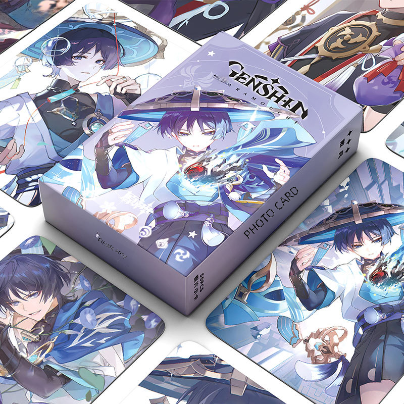 Anime laser card small card Genshin Impact 2D Kuroko game peripheral collection card Genshin Impact postcard 