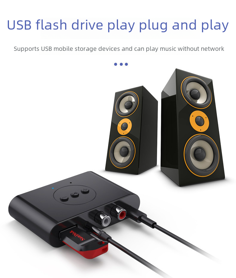 5.2 Bluetooth Music Receiver NFC Car Bluetooth for Hands-Free Calling Supports TF Card and USB Adapter