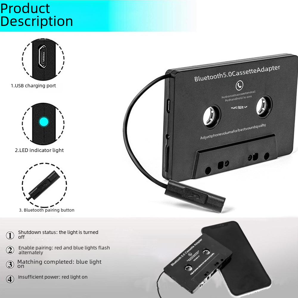 Cross-border Bluetooth cassette adapter MP3 car tape player adapter car switch receiver