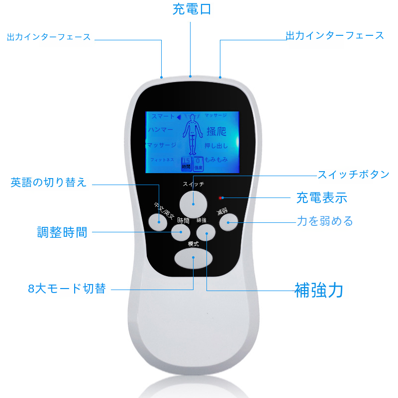 デジタルデュアル出力充電ブルースクリーン低周波頸椎パルスマッサージ理学療法装置家庭用ミニマッサージャー|undefined