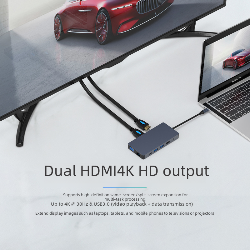 type-c擴展塢雙HDMI+VGA異顯千兆網口12合一usb c轉換器hub拓展塢