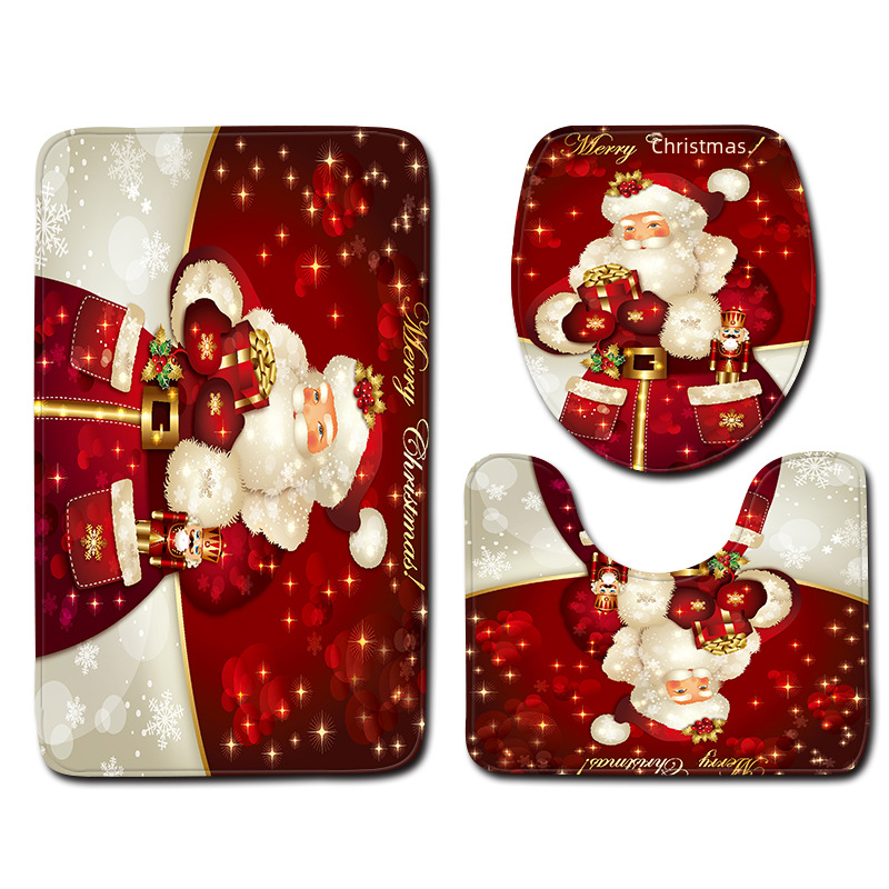 Christmas snowman bathroom mat door mat toilet three-piece set anti-slip mat cross-border Wish Amazon 1