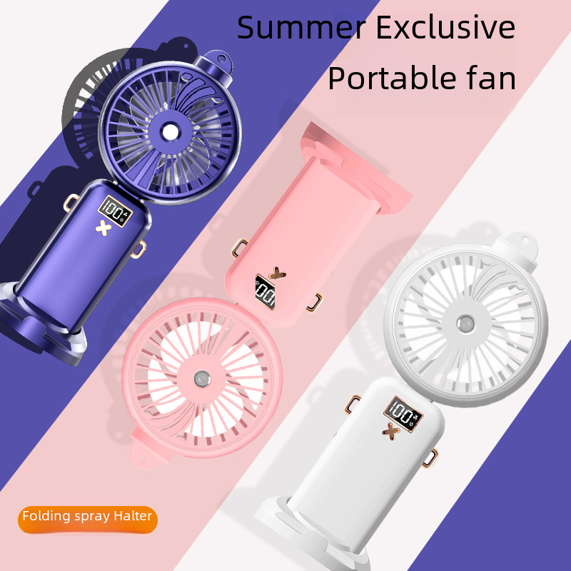 New Digital Handheld Foldable Mini Fan Portable Mist Diffuser Mini Fan Necklace Silent Cooling Fan