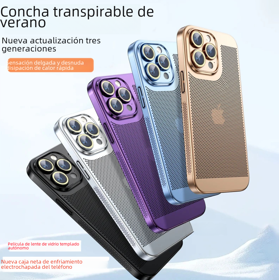 La nueva carcasa de malla de enfriamiento de galvanoplastia es adecuada para la carcasa del teléfono móvil de enfriamiento iPhone16PROMAX 15 Apple 13 con todo incluido