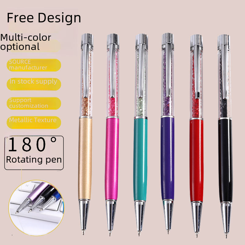 Cheap aluminum rod diamond pen, metal ballpoint pen with printed logo, advertising gift pen, rotating flat top crystal pen
