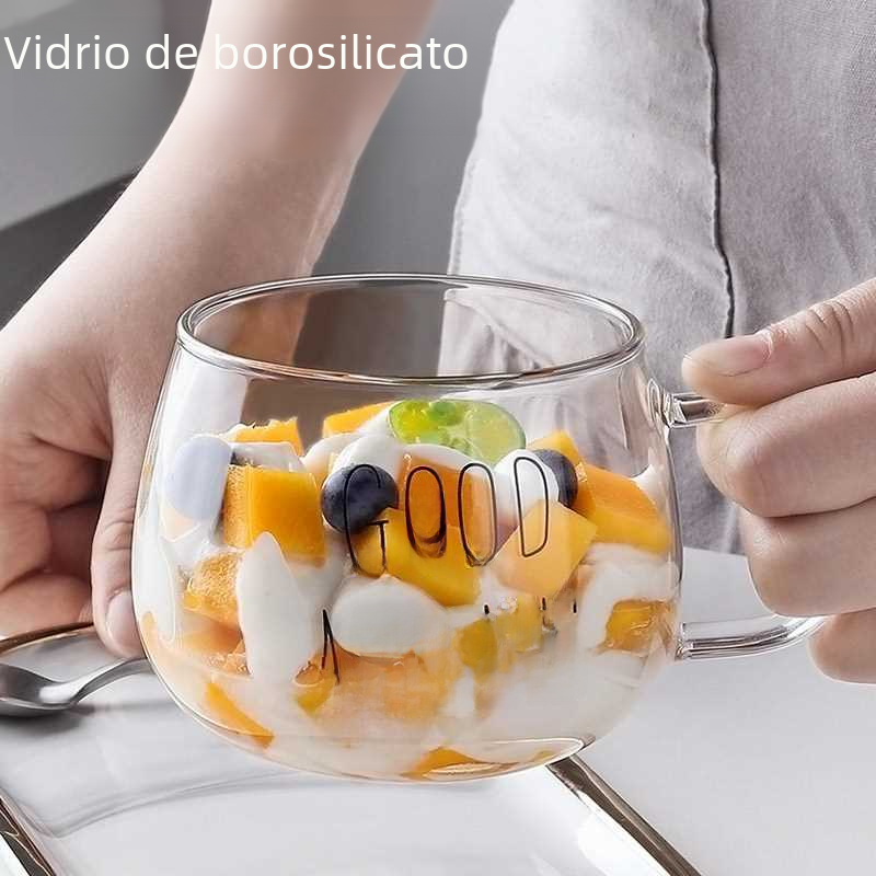 Ronda simple taza divertida buena mañana vidrio café leche taza hogar transparente beber taza con mango taza de una sola capa