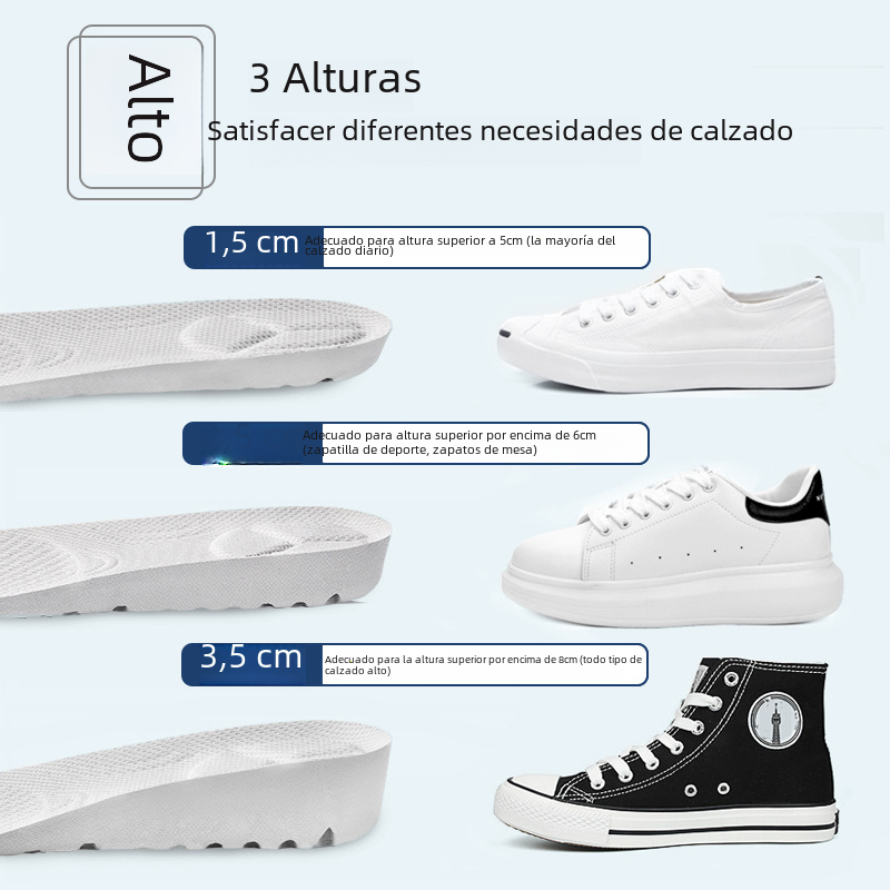 Plantilla de aumento de altura interior para hombres y mujeres cojín completo Fondo suave absorción de choque deportivo transpirable aumento de altura Plantilla de invierno