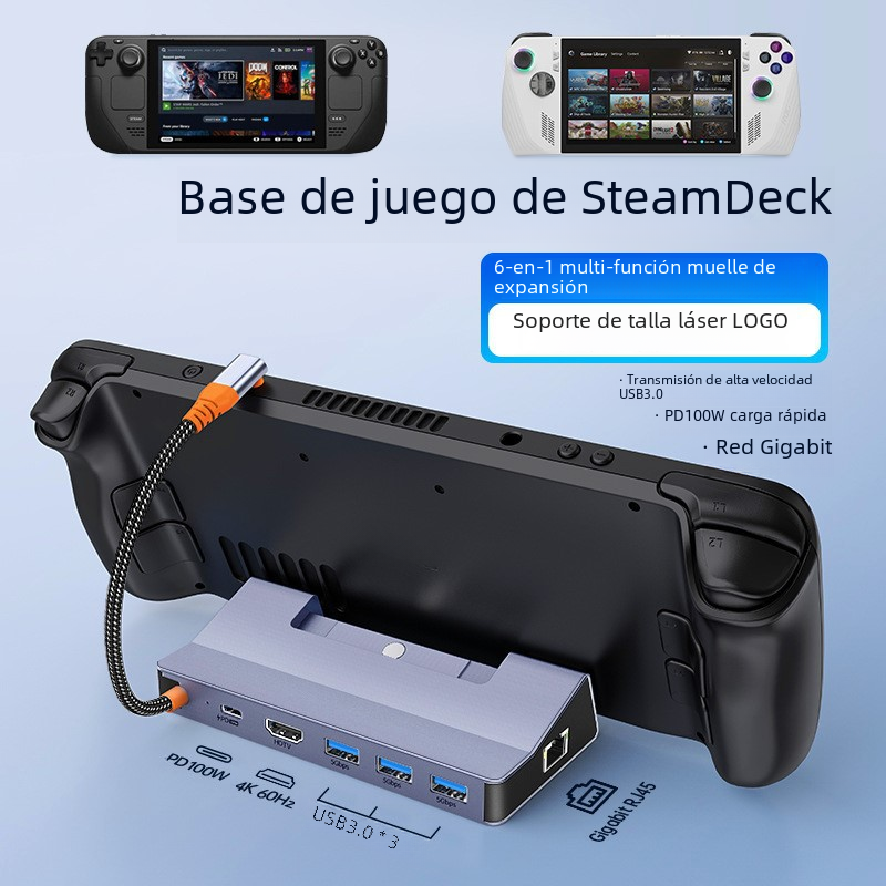 Base de la consola de juegos de Steam Deck estación de acoplamiento seis en uno con puerto de red USB estación de acoplamiento multifunción 4K60HZ